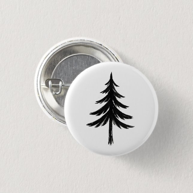Tuschepinsel Immergrüner Baum – Wald-Design auf Button (Vorne & Hinten)