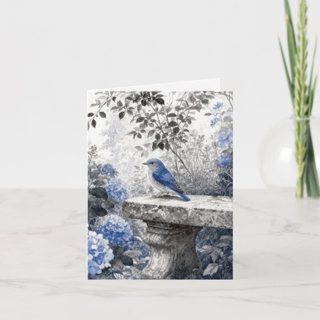 Tuschewaschung Blaumerle auf einer steinernen Gart Karte (Vorderseite)