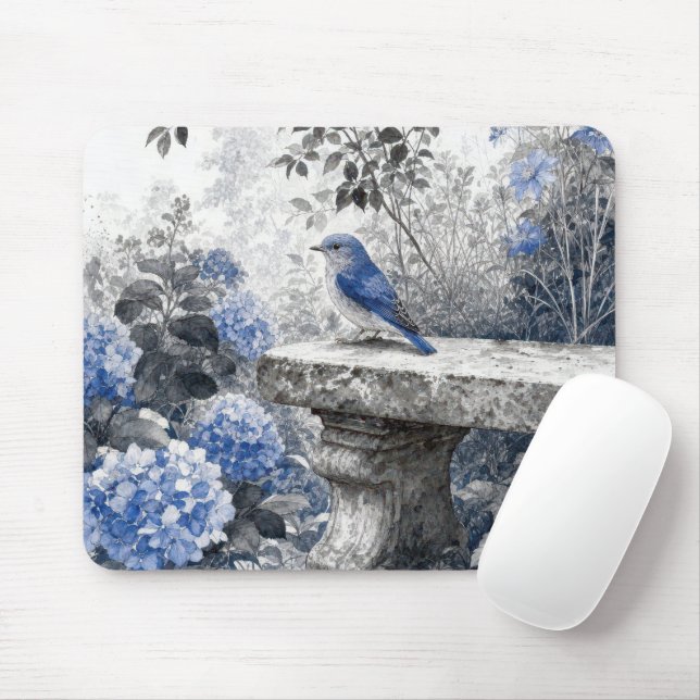 Tuschewaschung Blaumerle auf einer steinernen Gart Mousepad (Mit Mouse)