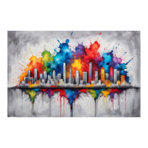 Tuschezeichnung mit Wolkenkratzer-Skyline