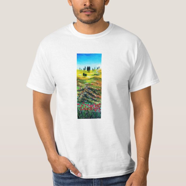 TUSKANISCHE LANDSCHAFT MIT POPPIEN T-Shirt (Vorderseite)
