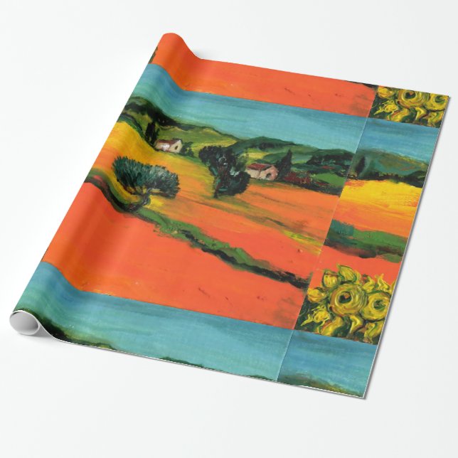 TUSKANISCHE LANDSCHAFT MIT SONNENBLUMEN GESCHENKPAPIER (Ungerollt)