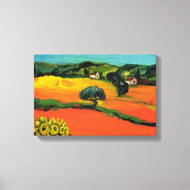 TUSKANISCHE LANDSCHAFT MIT SONNENBLUMEN LEINWANDDRUCK (Vorderseite)