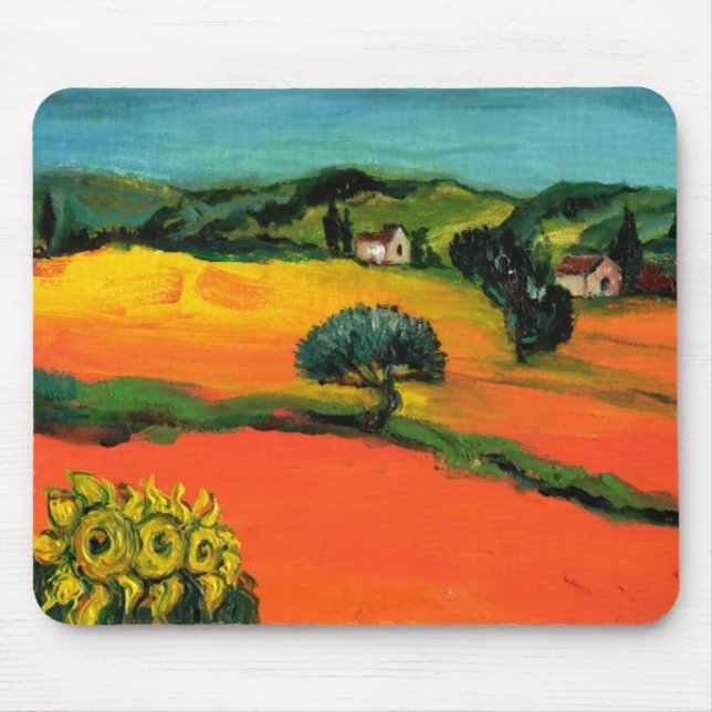 TUSKANISCHE LANDSCHAFT MIT SONNENBLUMEN MOUSEPAD (Vorne)