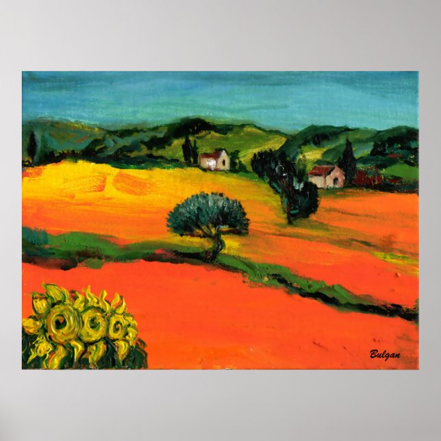 TUSKANISCHE LANDSCHAFT MIT SONNENBLUMEN POSTER (Vorne)