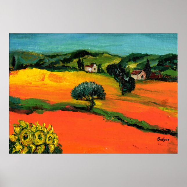 TUSKANISCHE LANDSCHAFT MIT SONNENBLUMEN POSTER (Vorne)