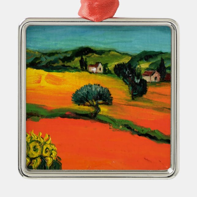 TUSKANISCHE LANDSCHAFT MIT SONNENBLUMEN SILBERNES ORNAMENT (Vorne)