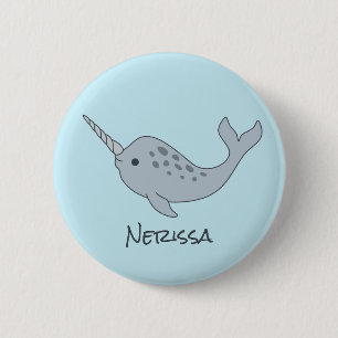 Tusked Narwhal Name Button