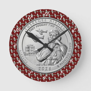 Tuskegee Airmen COIN Runde Wanduhr