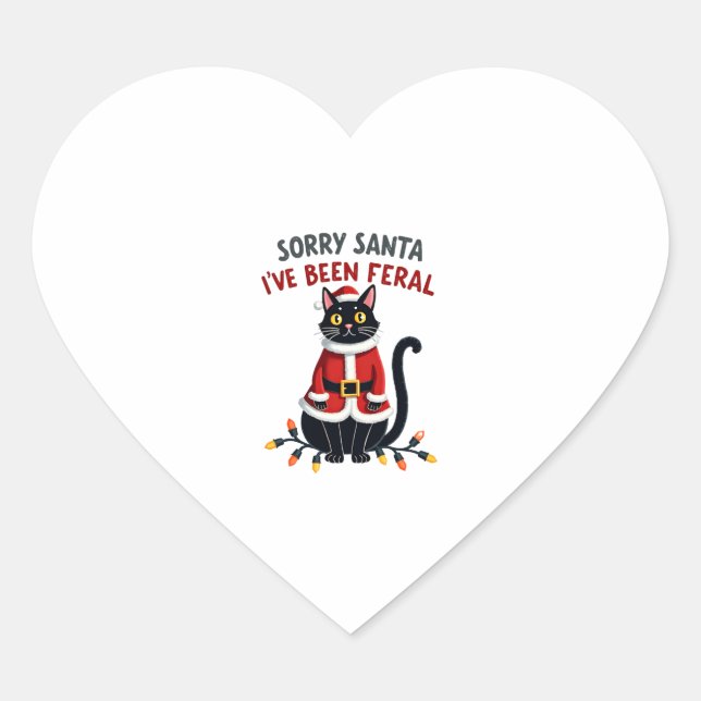 Tut mir leid, Weihnachten war Feral Black Cat Weih Herz-Aufkleber (Vorderseite)