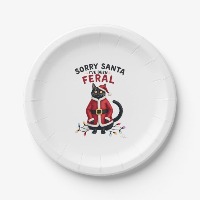 Tut mir leid, Weihnachten war Feral Black Cat Weih Pappteller (Vorderseite)