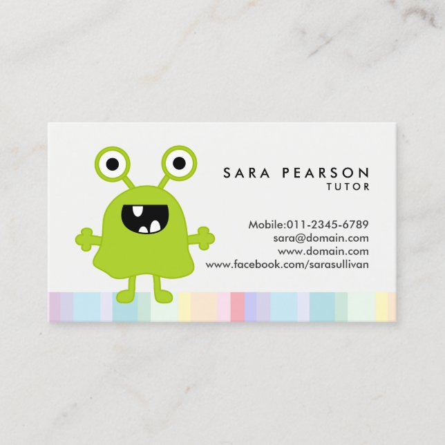 Tutor Niedlich Green Alien Business Card Visitenkarte (Vorderseite)