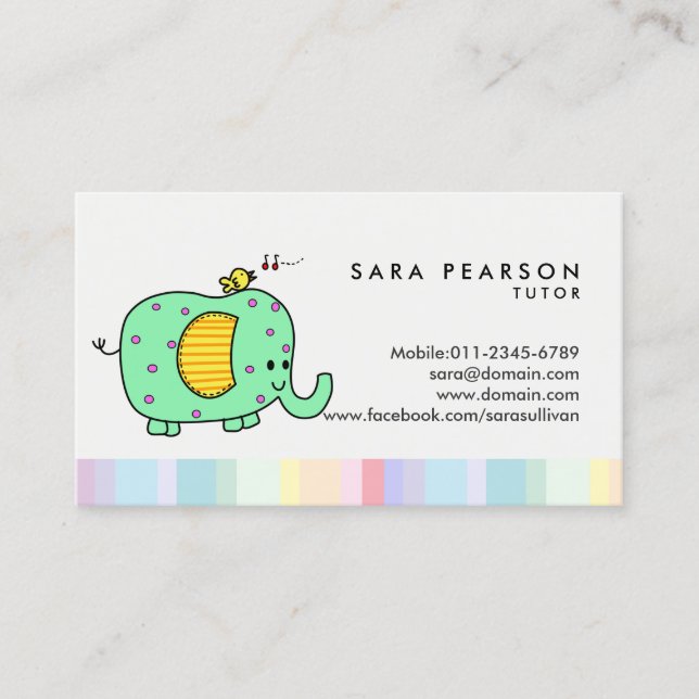 Tutor Niedlich Spotty Elephant Business Card Visitenkarte (Vorderseite)