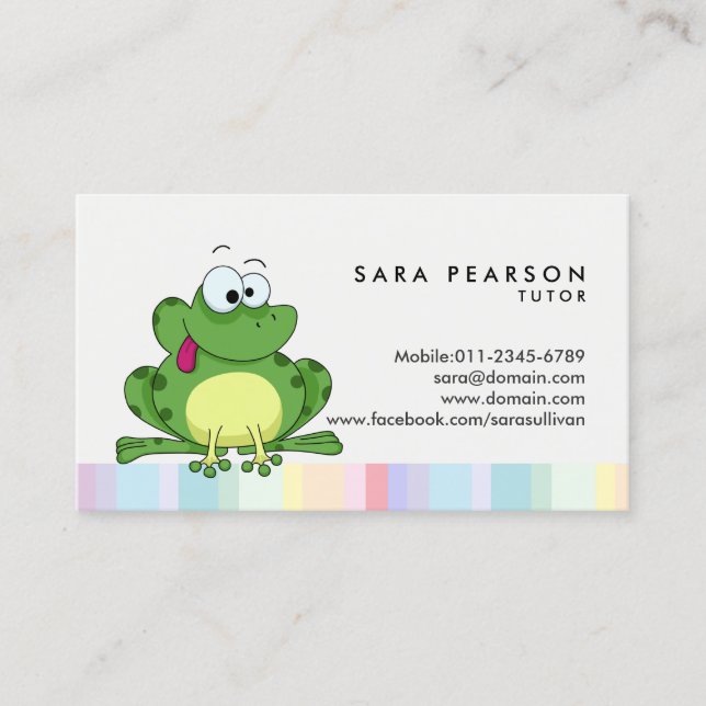 Tutor Niedliche Green Frog Business Card Visitenkarte (Vorderseite)