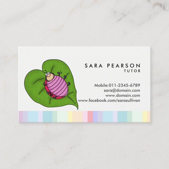 Tutor Tuition Tutoring Cartoon Ladybug Visitenkarte (Vorderseite)