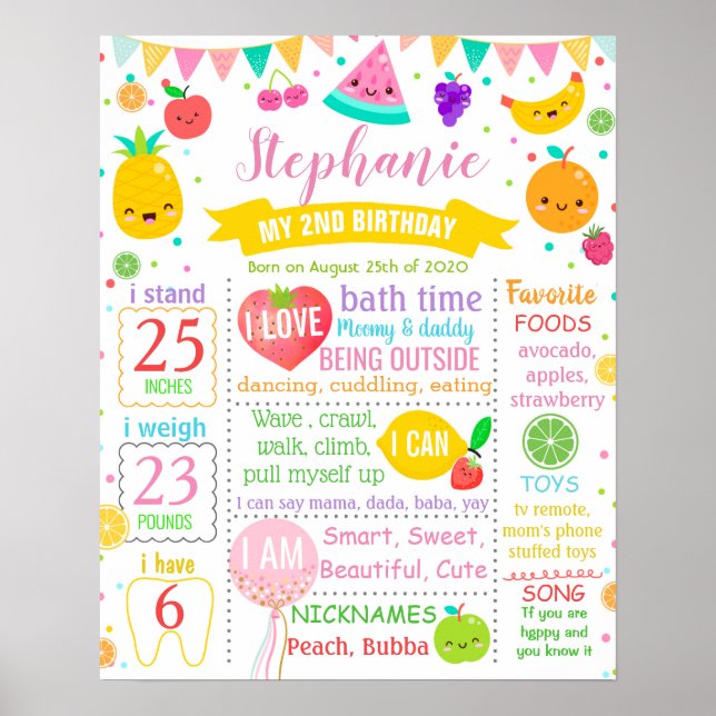 Tutti Frutti Birthday Milestone-Zeichen Poster (Vorne)