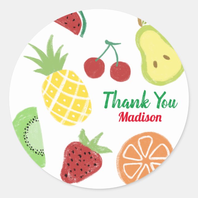 Tutti frutti Fresh Summer Birthday Dusche Runder Aufkleber (Vorderseite)