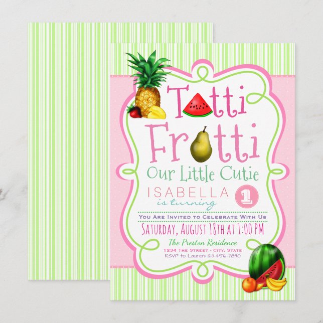 Tutti Frutti Geburtstagsparty Einladung (Vorne/Hinten)