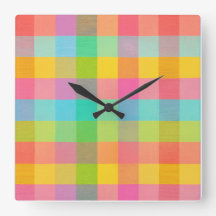 Tutti Frutti Kariert - farbenfrohe Uhr an der Wand