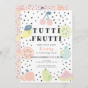 Tutti Frutti Pastellfrucht-2. Geburtstag Einladung
