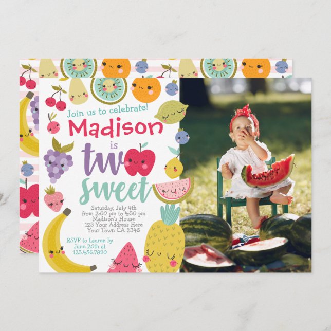 Tuttifrutti 2. Geburtstag Einladung (Vorne/Hinten)