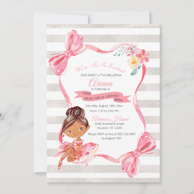 Tutu Aufregung Ballerina zum Geburtstag Einladung (Vorderseite)