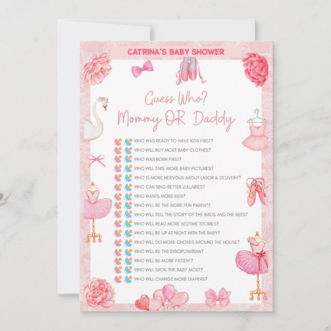 Tutu Ballerina Baby Shower - Bearbeitbarer Name, 1 Einladung (Vorderseite)