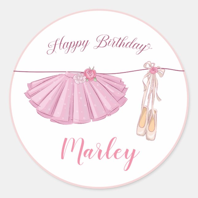 Tutu Ballerina Dance Happy Birthday Party Runder Aufkleber (Vorderseite)