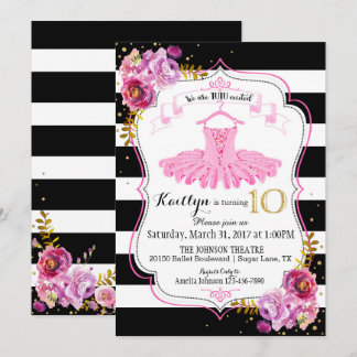 Tutu Ballerina Floral Sparkle 10. Geburtstag Einladung