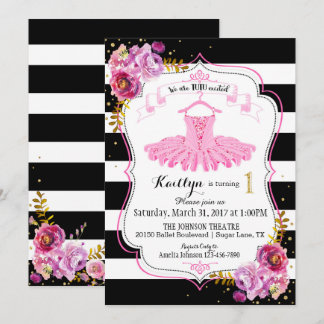 Tutu Ballerina Floral Sparkle Erster Geburtstag Einladung