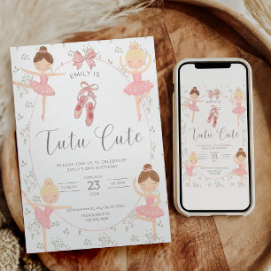 Tutu Cute 2. Geburtstagseinladung Rosa Ballett Einladung