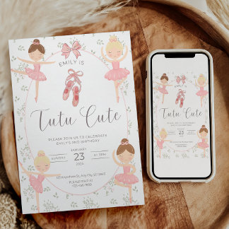 Tutu Cute 2. Geburtstagseinladung Rosa Ballett Einladung