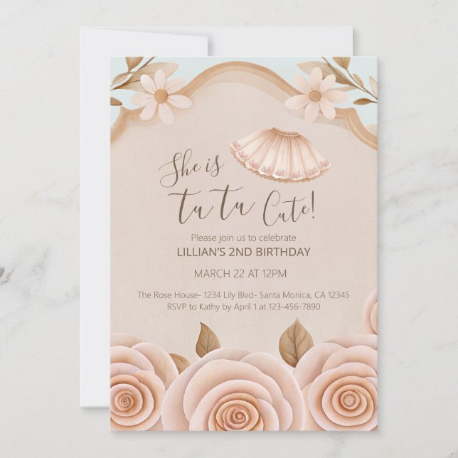Tutu Cute Ballet Girls Second Birthday Invitation Einladung (Vorderseite)