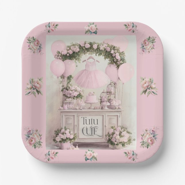 Tutu Cute Ballet Pink Ballerina Theme for Girls Pappteller (Vorderseite)
