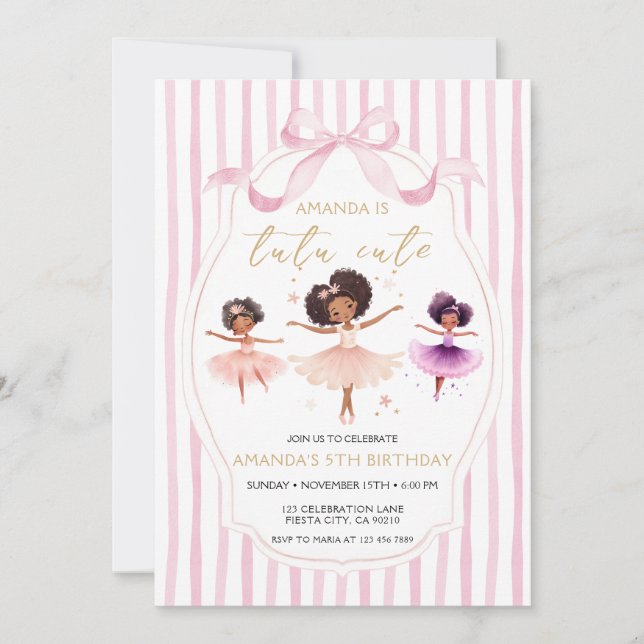 Tutu Cute Birthday Ballerina Pink Bow Invitation Einladung (Vorderseite)