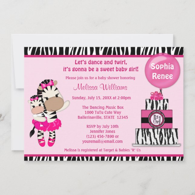 TuTu Niedlich Baby Shower Einladung ZEBRA GIRL Mom (Vorderseite)