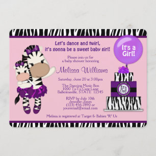 TuTu Niedlich Baby Shower ZEBRA Lavendel Lila 085 Einladung