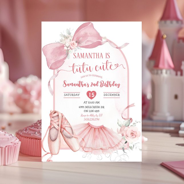 Tutu Niedlich Ballerina Pink Coquette Zweiter Gebu Einladung (Von Creator hochgeladen)