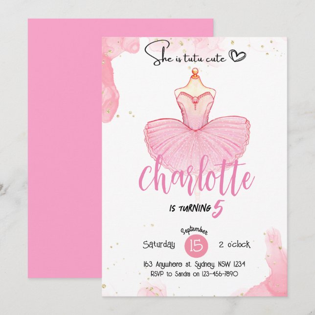 Tutu niedlich Ballet Einladung zum Geburtstag (Vorne/Hinten)
