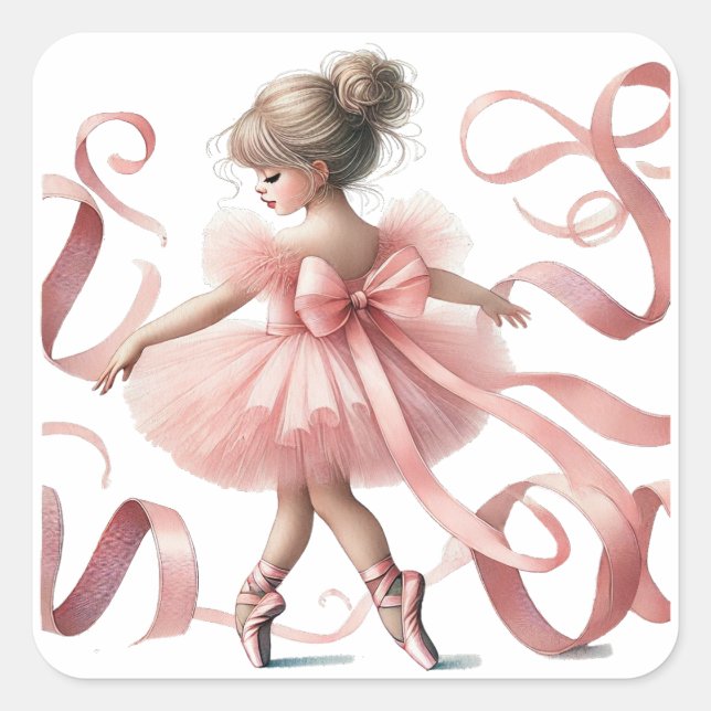 Tutu Niedlich | Enchanted Ballerina Birthday Party Quadratischer Aufkleber (Vorderseite)