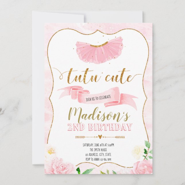 Tutu niedliche Geburtstag Party Einladung (Vorderseite)