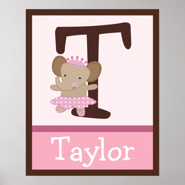 Tutu Niedlicher Elefant Letter & Name Wall Art Pos Poster (Vorne)