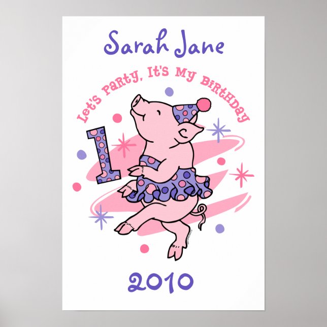 Tutu Piggy 1. Geburtstag Custom Poster (Vorne)