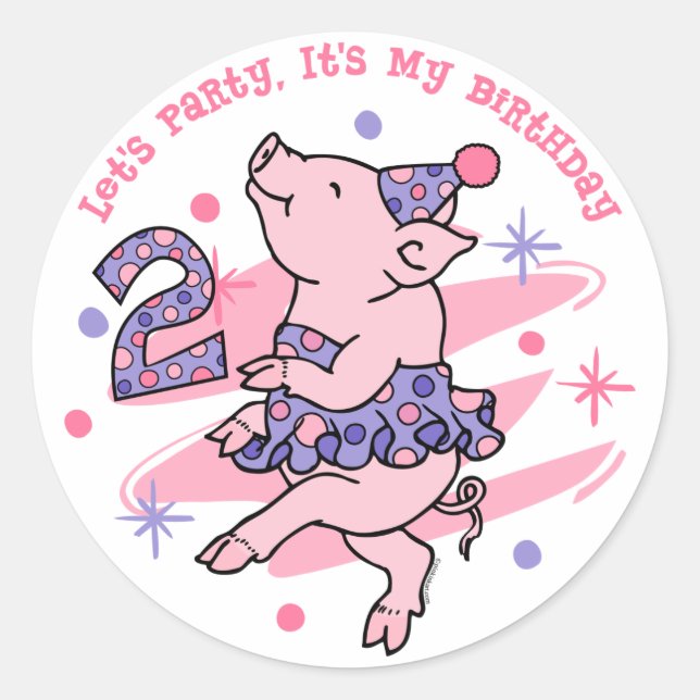 Tutu Piggy 2. Geburtstag Runder Aufkleber (Vorderseite)