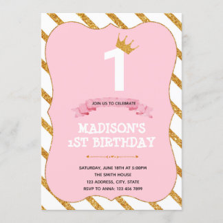 Tutu Prinzessin 1. Geburtstag rosa Party Einladung