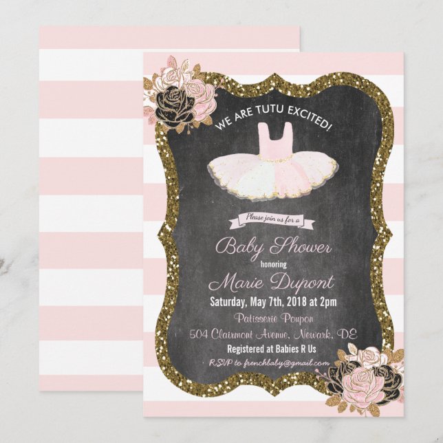 Tutu spannende Tutu Baby Dusche Einladung (Vorne/Hinten)
