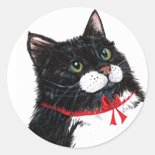 Tux Christmas Cat Runder Aufkleber (Vorderseite)