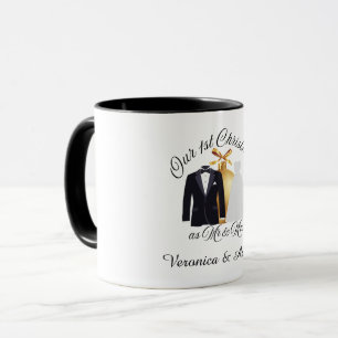 Tux & Dress Gold Ornament Unser 1. Weihnachten Tasse