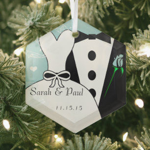 Tux & Gown Wedding Erste Weihnachtsfeier Ornament Aus Glas