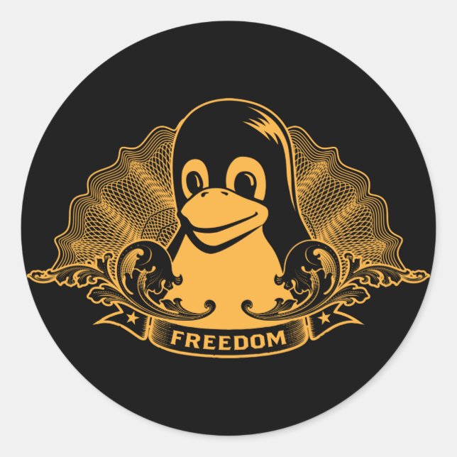 Tux Penguin - (Linux, Open Source, Copyleft, FSF) Runder Aufkleber (Vorderseite)
